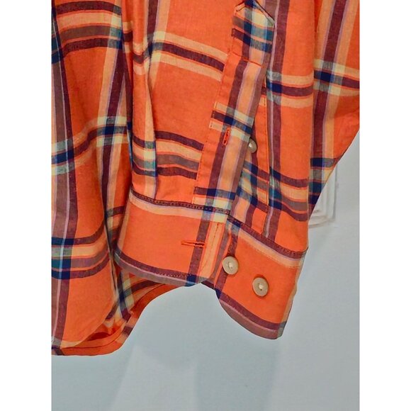 Haggar Forever New Mens L/G Orange Plaid Button-Up Shirt Fade-Resistant Wrinkle - Picture 4 of 13